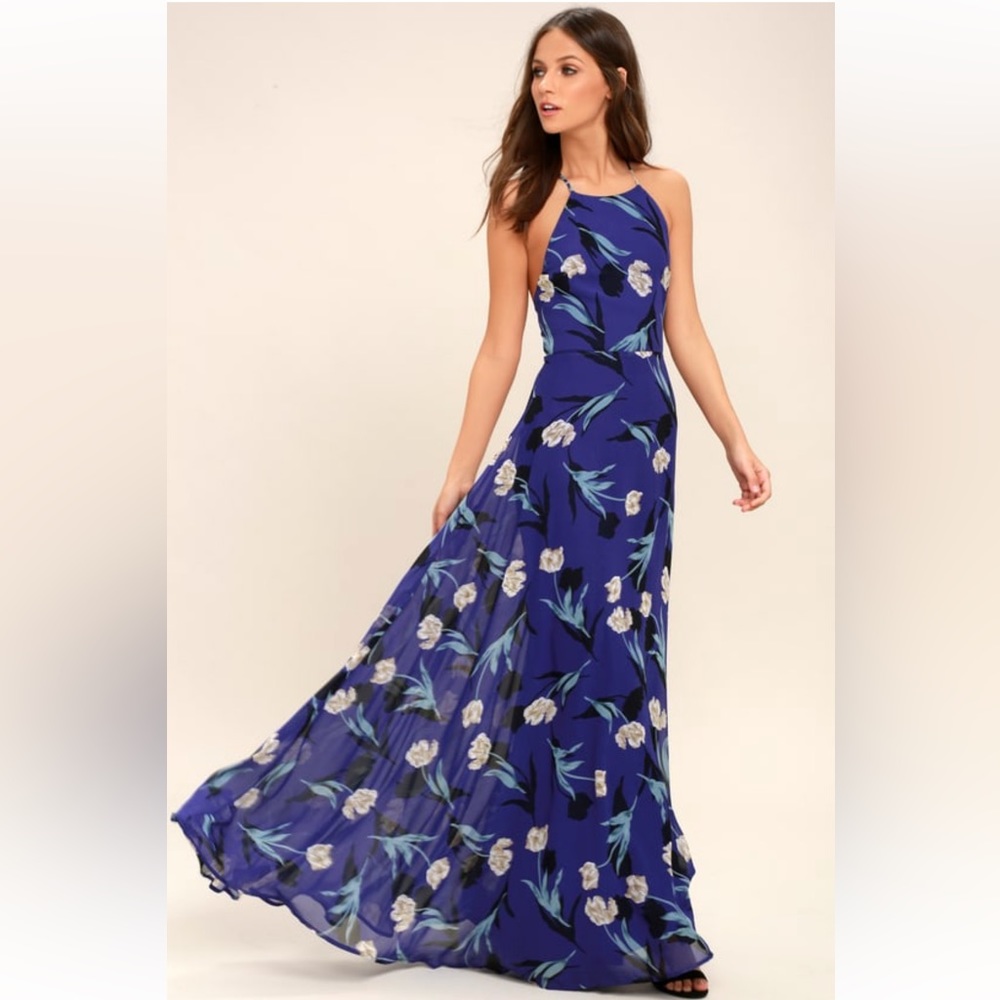 Lulus All I Need Royal Blue Floral Print Lace-Up Maxi Dress